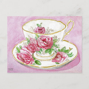 Carte Postale - Rose rose Floral Aquarelle Tea