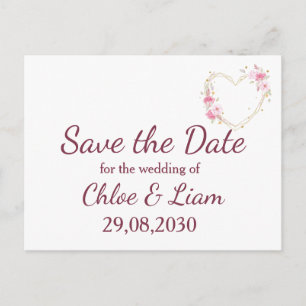 Carte Postale Rose Rose Flower Heart Wedding Save the Date