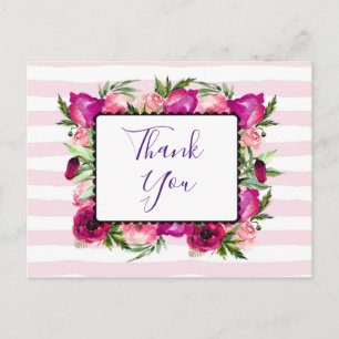 Carte Postale Rose rose & Poppy Floral Bouquet Party Merci