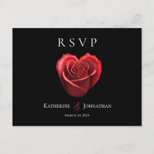 Carte Postale Rose rouge en forme de coeur moderne-RSVP-Mariage-