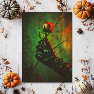 Carte Postale Rose Rouge Épineuse Gothique Sombre dans la Main R