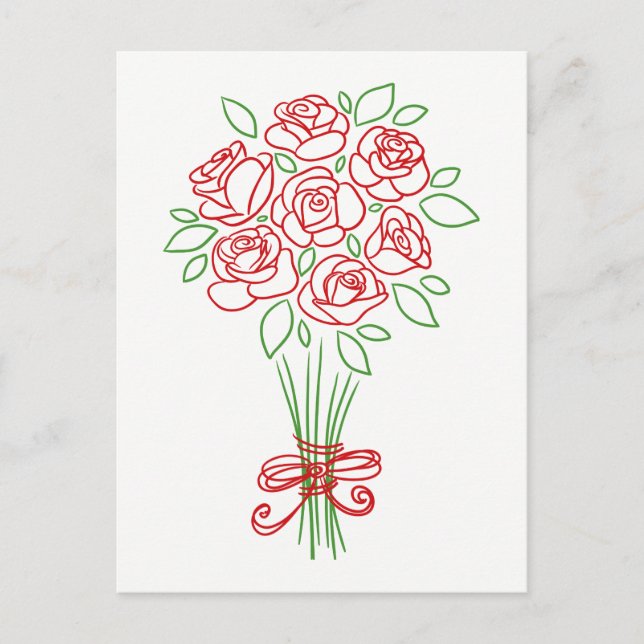 Carte Postale Rose rouge florale et fleurs vertes - Mariage d'am (Devant)