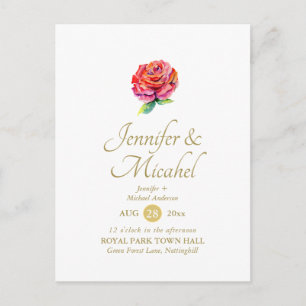Carte Postale Rose rouge simple Faire-part de mariage Floral mod
