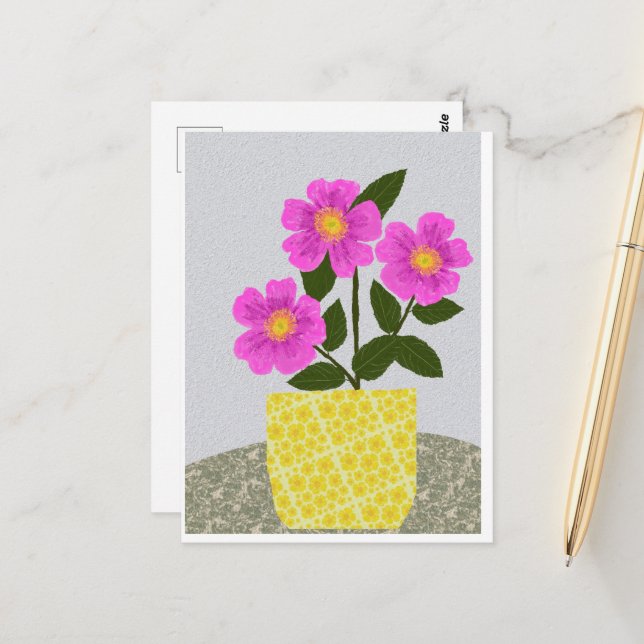 Carte postale Rose sauvage (Devant/Arrière en situation)