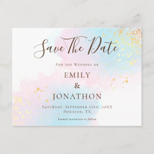 Carte Postale Rose Turquoise Aquarelles Or Mariage Enregistrer L