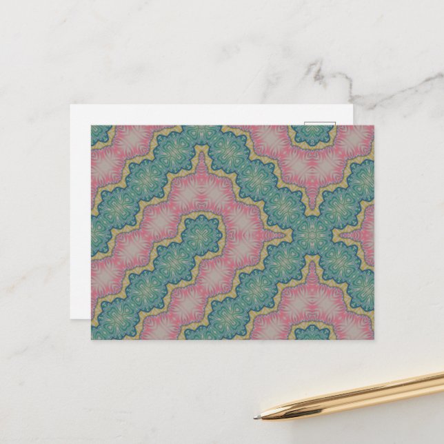Carte postale Rose vert Design Abstrait (Devant/Arrière en situation)
