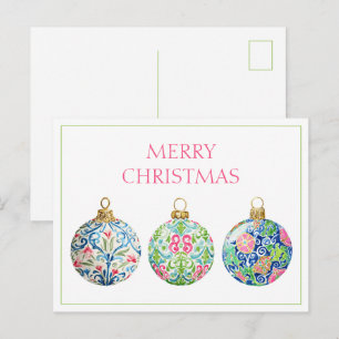 Carte Postale Rose Vert et Bleu Marine Chinoiserie Noël