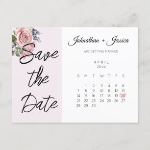 Carte Postale Rose vif Enregistrer la date Calendrier photo Cart