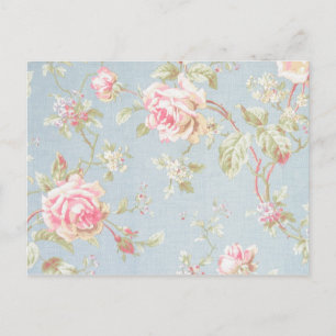 Carte Postale rose vintage motif de style chic shabby bleu