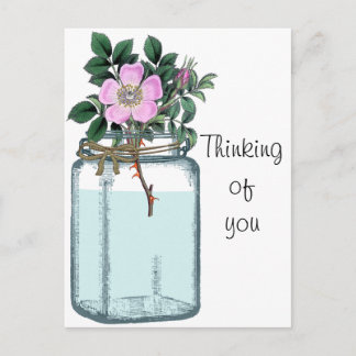 Carte Postale Rose Vintage Wild Rose à Mason Jar
