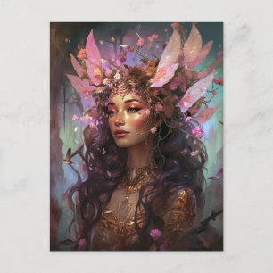 Carte Postale Rose violet Fairy Queen Imaginaire Art