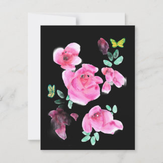 Carte postale roses à la nuit sous une lampe de ru