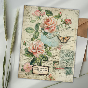 Carte Postale Roses Anciennes et Papillons Éphémère Botanique