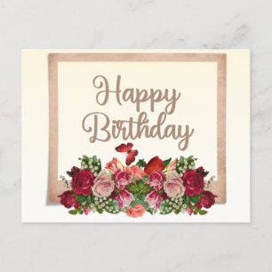 Carte Postale Roses Anciennes, Muguet Bon Anniversaire