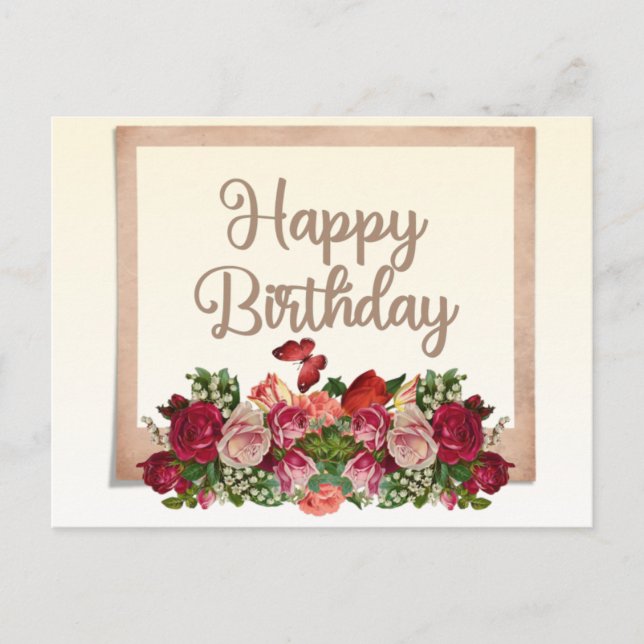 Carte Postale Roses Anciens, Lys de la Vallée Joyeux Anniversair (Devant)