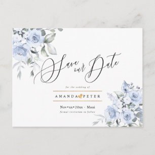 Carte Postale Roses Aquarelles Bleu Poussiéreux Enregistrez La D