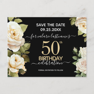 Carte Postale Roses blanches 50e anniversaire Enregistrer la dat