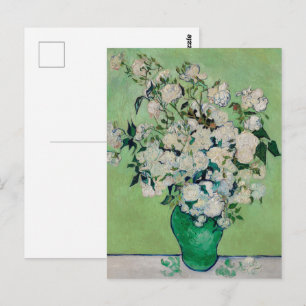Carte Postale Roses blanches de Van Gogh - Vase émeraude Art flo