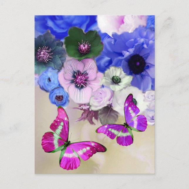 Carte Postale ROSES BLEUS, FLEURS ET BOUTEILLES, Pâques Florales (Devant)
