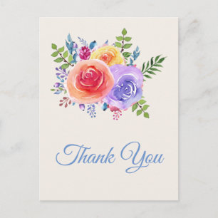 Carte Postale Roses Colorées Aquarelle Florale Merci