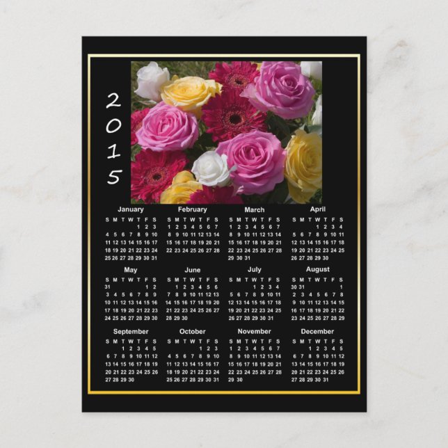 Carte Postale Roses colorés et fleurs Calendrier 2015 (Devant)