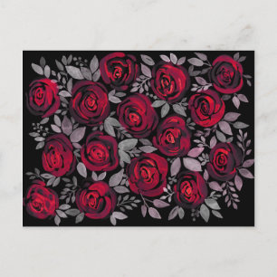 Carte Postale Roses d'aquarelle, roses rouges sur noir