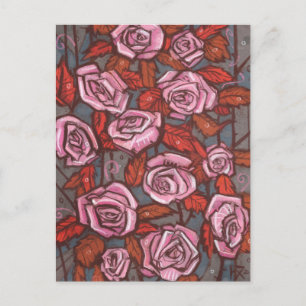 Carte Postale Roses d'Automne Art Floral Fleurs Rustiques Rose O