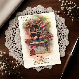 Carte Postale Roses de fenêtre vintage 1920 Vœux d'anniversaire