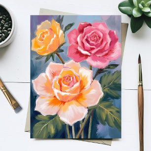 Carte Postale Roses de printemps   Peinture aquarelle florale Fl