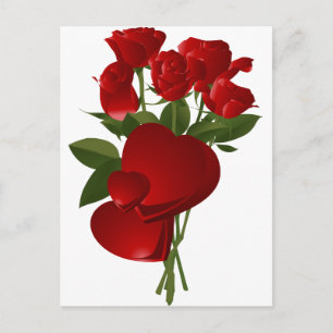 Carte Postale Roses et Coeurs rouges étonnants