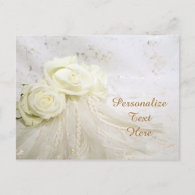 Carte Postale Roses et dentelle blanches mariages Personnalisez (Devant)