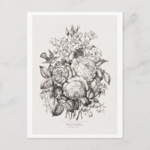 Carte Postale Roses et jacintes (1870) art chromolithographie. f