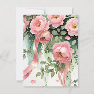 Carte Postale Roses et rubans roses