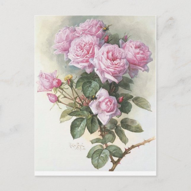 Carte Postale Roses et un bourdon par Paul de Longpre (Devant)