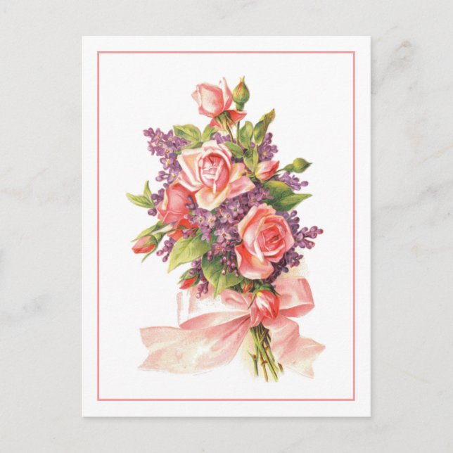 Carte Postale Roses et Violettes roses (Devant)
