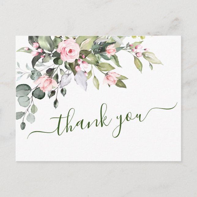Carte Postale Roses Eucalyptus Rose Pâle Mariage Remerciements (Devant)
