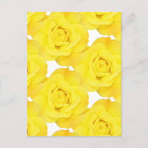 Carte Postale Roses Jaunes Fleurs Florales Or Blanc Motifs