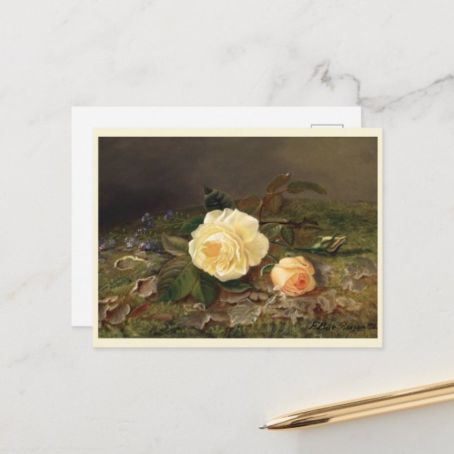 Carte Postale Roses Jaunes, Joyeux anniversaire (Devant/Arrière en situation)