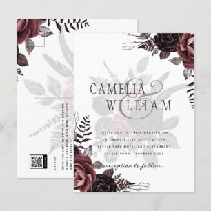 Carte Postale Roses noirs de Bourgogne foncée Mariage automne hi