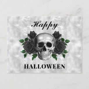 Carte Postale Roses noirs gothiques et crâne heureux Halloween