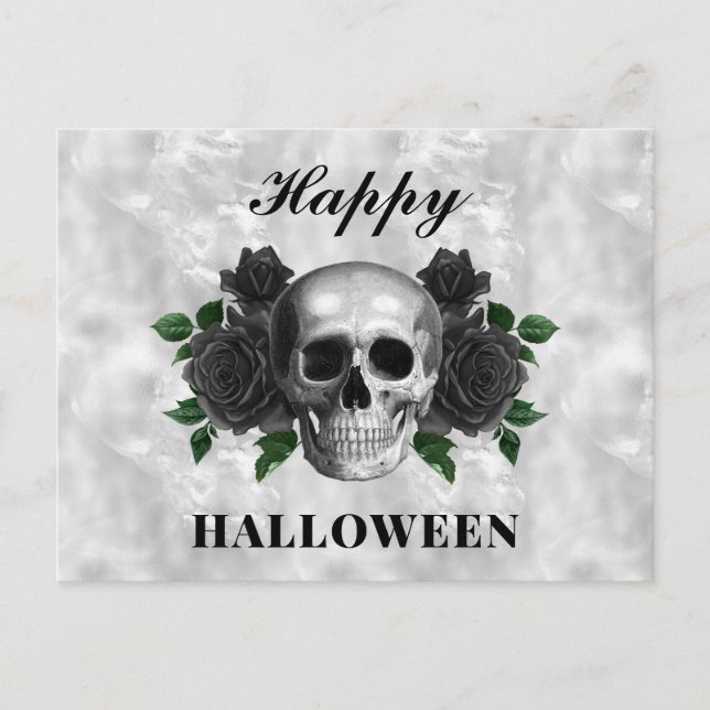 Carte Postale Roses noirs gothiques et crâne heureux Halloween (Devant)