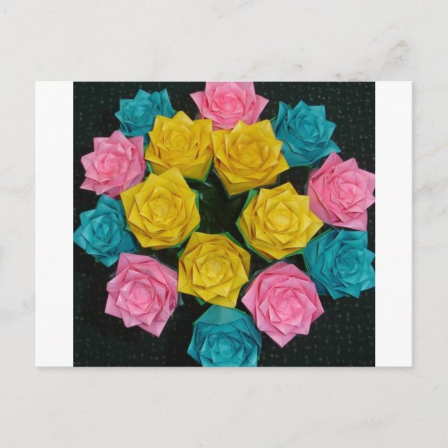 Carte Postale Roses Origami (Devant)