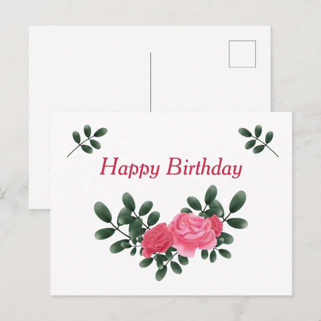 Carte Postale Roses pour Anniversaire (Devant / Derrière)