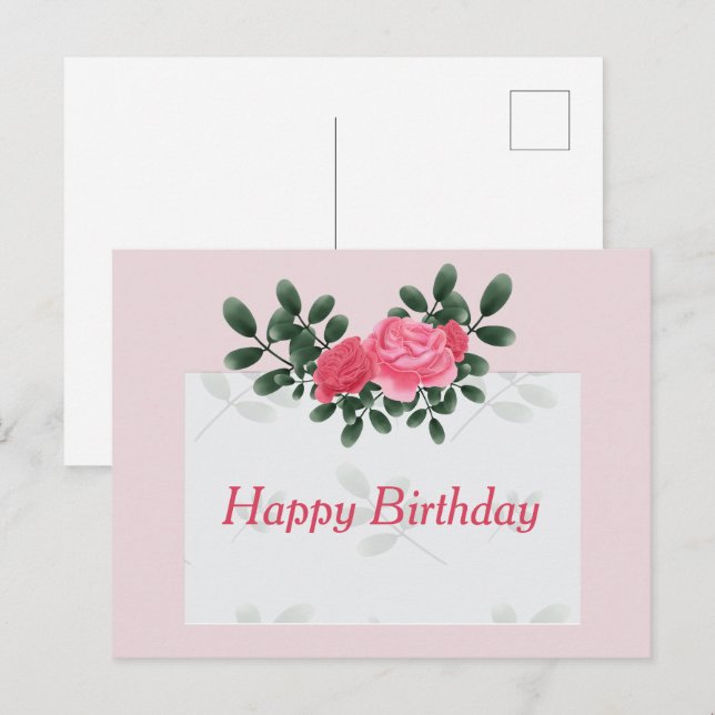 Carte Postale Roses pour Anniversaire (Devant / Derrière)