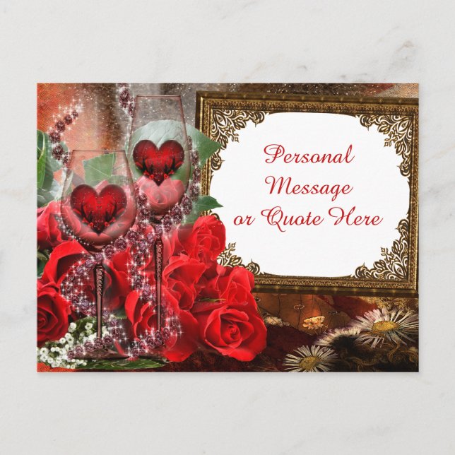 Carte Postale Roses romantiques & Champagne Miroir antique (Devant)