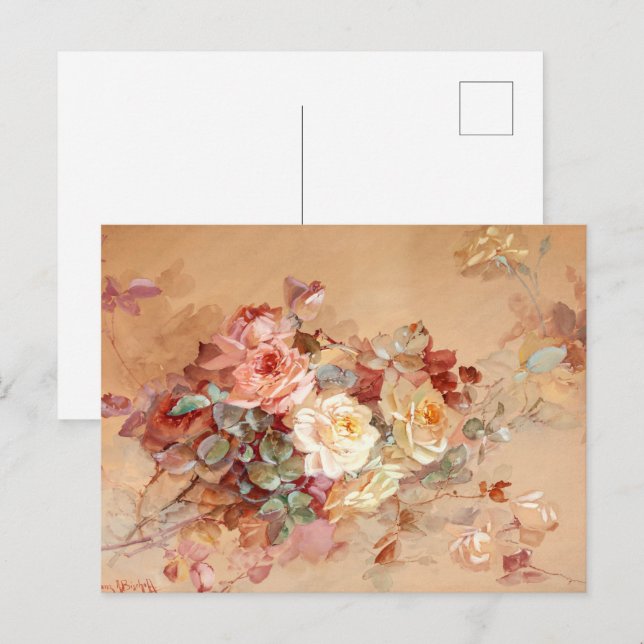 Carte Postale Roses roses et jaunes  (Devant / Derrière)