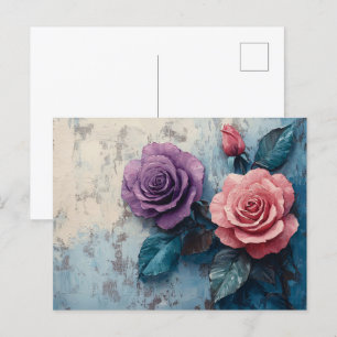 Carte Postale Roses roses et violets Arrière - plans en détresse