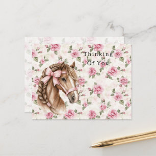 Carte Postale Roses roses florales cheval arc Pensant à vous