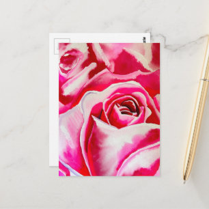 Carte Postale Roses roses rose aquarelle art