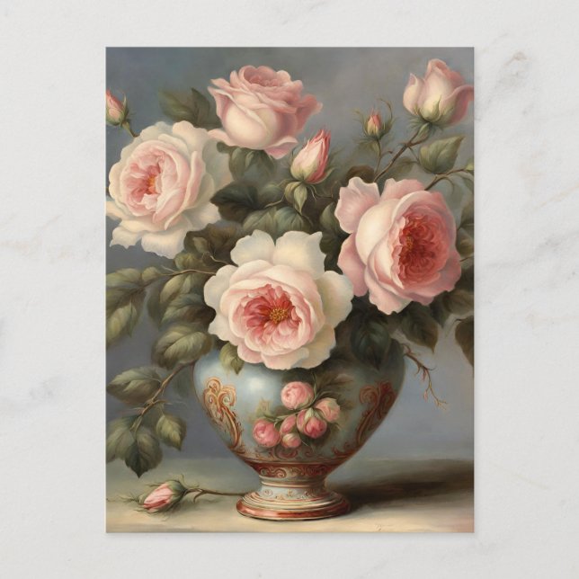 Carte Postale Roses roses roses roses dans un vase  (Devant)